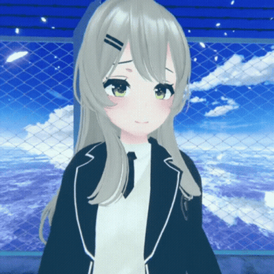 Girl With Long Grey Hair And Green Eyes Standing In Front Of Fence GIF