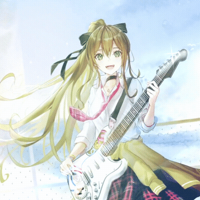 Girl With Long Hair Holding Guitar And Clock GIF