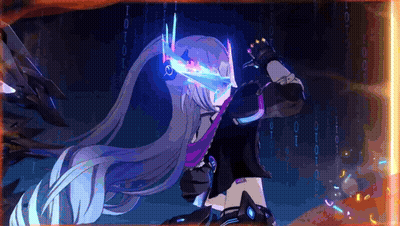 Girl With Long Hair Holding Sword In Front Of Binary Background GIF