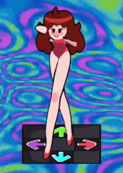 Girl With Long Legs Playing Dance Revolution GIF