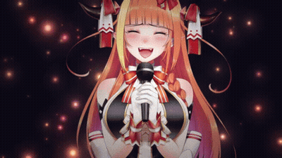 Girl With Long Orange Hair Holding Microphone GIF