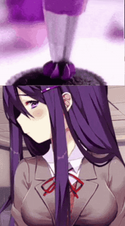 Girl With Long Purple Hair And Purple Object On Head GIF