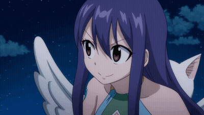 Girl With Long Purple Hair And White Wings Smiling GIF
