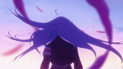 Girl With Long Purple Hair Facing Sunset GIF