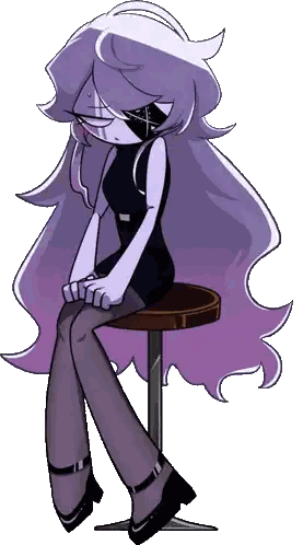 Girl With Long Purple Hair Sitting On Stool Sticker