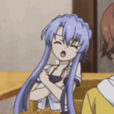 Girl With Long Purple Hair Sitting With Arms Crossed GIF