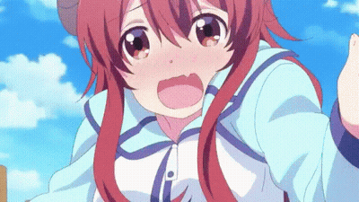 Girl With Long Red Hair In Blue And White Outfit GIF
