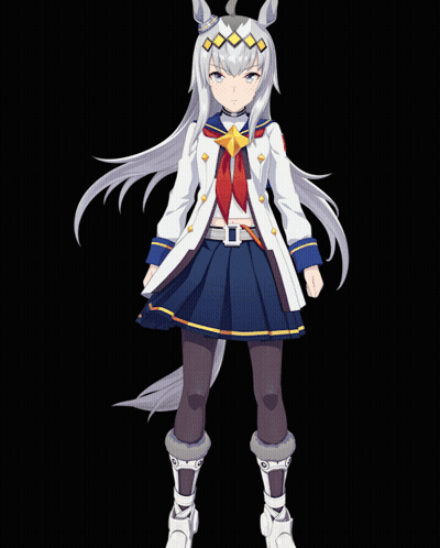 Girl With Long White Hair And Blue Skirt GIF