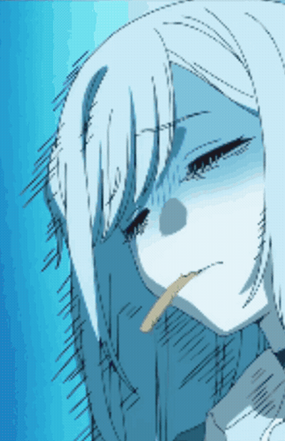 Girl With Long White Hair And Stick In Mouth GIF