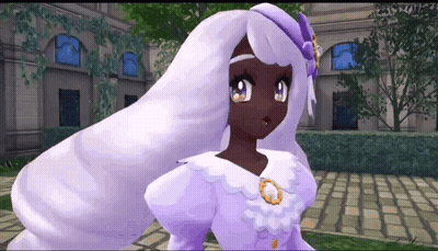 Girl With Long White Hair In Purple Dress And Hat GIF