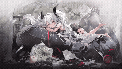 Girl With Long White Hair Laying On Bed With Flowers GIF