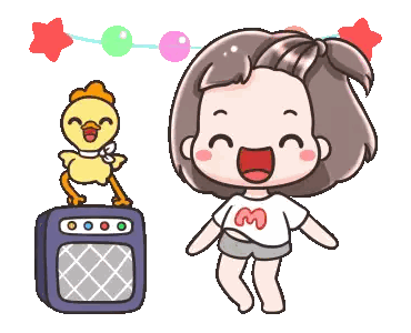 Girl With M On Shirt Dancing Next To Chicken Sticker