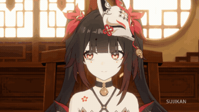 Girl With Mask On Head Sujikan GIF