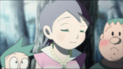 Girl With Necklace Standing Next To Two Characters GIF