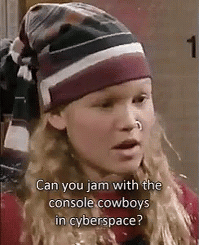Girl With Nose Ring And Beanie Talking About Cowboys In Cyberspace GIF
