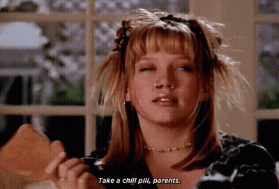 Girl With Nose Ring Holding Food Saying Take A Chill Pill Parents GIF
