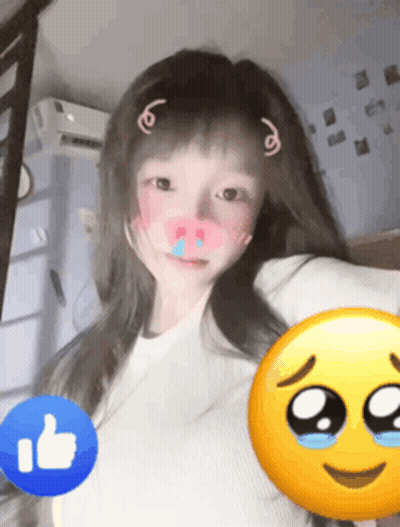 Girl With Pig Nose And Smiley Face Behind Her GIF