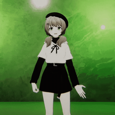 Girl With Pigtails And Beret In Front Of Green Wall GIF