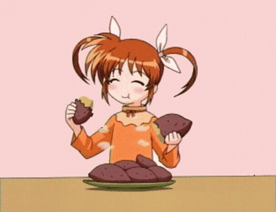 Girl With Pigtails Eating Sweet Potatoes GIF