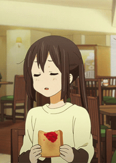 Girl With Pigtails Holding Toast With Strawberry Jam GIF