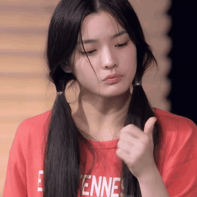 Girl With Pigtails In Red T-Shirt Saying Enne GIF