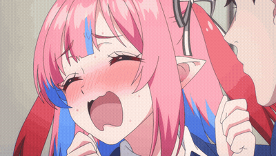 Girl With Pink And Blue Hair Holding Knife GIF