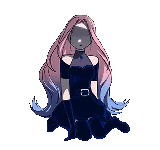 Girl With Pink And Blue Hair Kneeling In Blue Dress Sticker