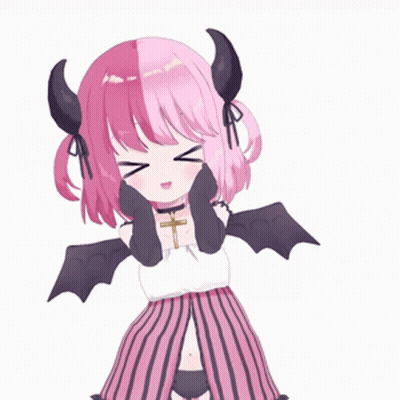 Girl With Pink Hair And Black Horns Covering Face GIF