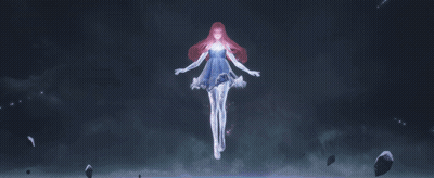 Girl With Pink Hair And Blue Dress In Dark GIF