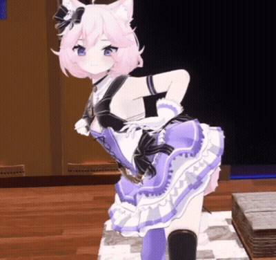 Girl With Pink Hair And Blue Eyes In Purple And White Dress GIF