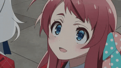Girl With Pink Hair And Blue Eyes Looking Up GIF