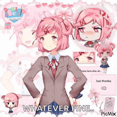 Girl With Pink Hair And Bow GIF