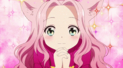 Girl With Pink Hair And Cat Ear Look At Camera GIF