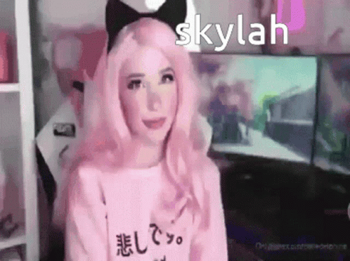 Girl With Pink Hair And Cat Headband In Pink Sweater Saying Skylah GIF