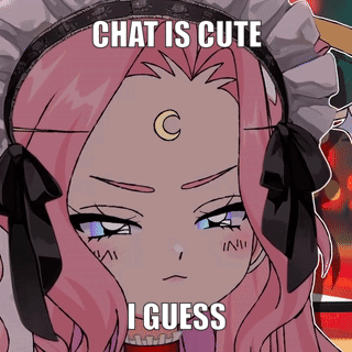 Girl With Pink Hair And Crescent Moon Saying Chat Is Cute I Guess GIF