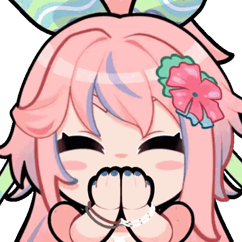 Girl With Pink Hair And Flower Sticker