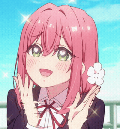 Girl With Pink Hair And Flower Making Peace Sign GIF