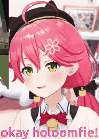 Girl With Pink Hair And Flower Says Okay Holoomfie GIF