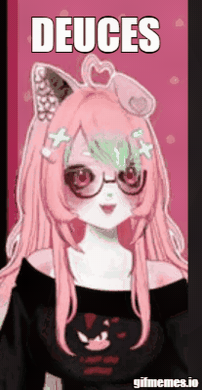 Girl With Pink Hair And Glasses In Cat Ear Shirt GIF