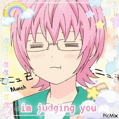 Girl With Pink Hair And Glasses Says I'm Judging You GIF