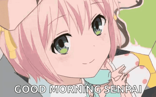 Girl With Pink Hair And Green Eyes Saying Good Morning GIF