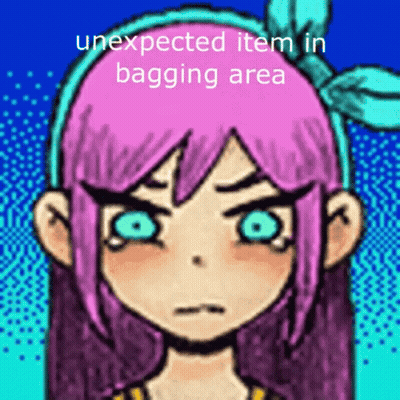 Girl With Pink Hair And Green Eyes Saying Unexpected Item In Bagging Area GIF