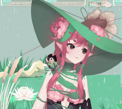 Girl With Pink Hair And Green Hat And Flowers GIF