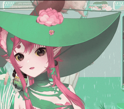 Girl With Pink Hair And Green Hat With Flower GIF