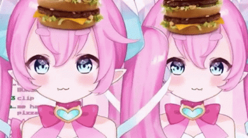 Girl With Pink Hair And Hamburger Hat GIF