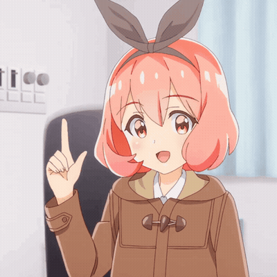 Girl With Pink Hair and Headband Pointing Up