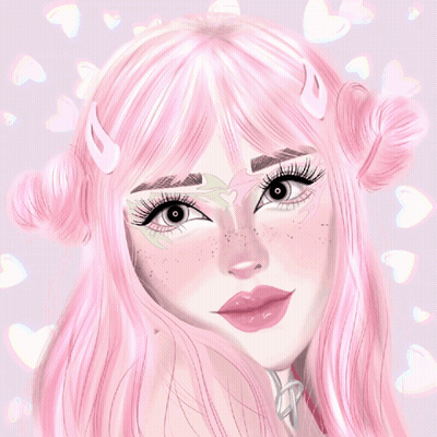 Girl With Pink Hair And Heart On Face GIF