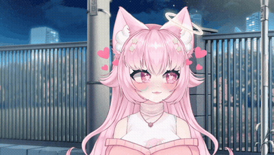Girl With Pink Hair And Hearts On Ears At Fence GIF