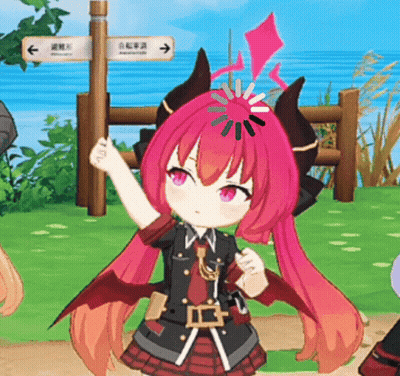 Girl With Pink Hair And Horns In Front Of Deck Sign GIF