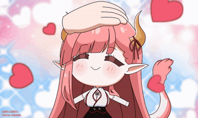 Girl With Pink Hair And Horns Surrounded By Hearts GIF